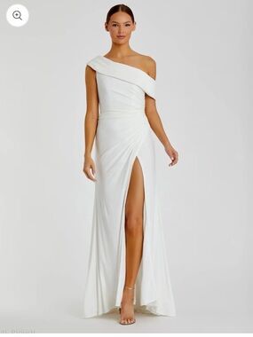 One-Shoulder White Evening Gown with High Side Slit